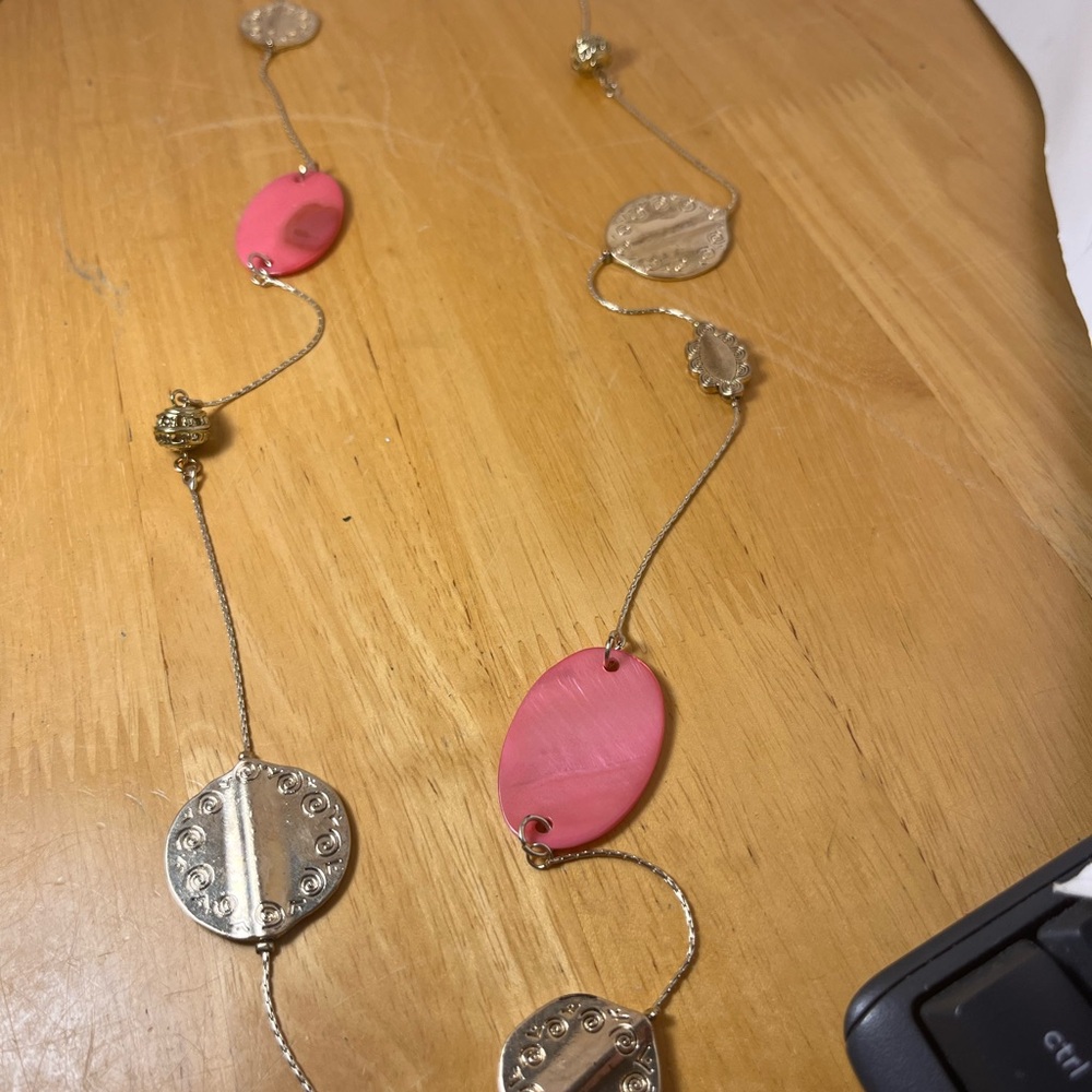 Chico’s Pink And Gold Toned 46 Inch Statement Necklace